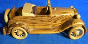 lot 121 image: Vintage Wooden Car Handmade 14 Inches Crafted Wood Collectible - Model A