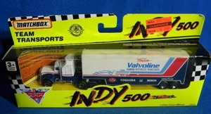 lot 189 image: 1990 Matchbox 75th Indy 500 Team Valvoline  Galles-KRACO Car Transporter