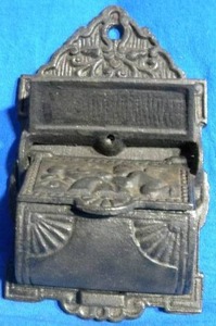 lot 202 image: Vintage Cast Iron Venus & Cupid Wall Match Holder