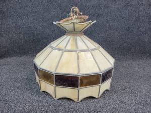lot 134 image: Vintage Hanging Slag Glass Lamp - NO SHIPPING