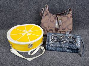 lot 155 image: Pair of Handbags and Vintage Lemon-Shaped Carrying Case