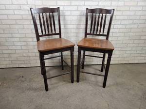 lot 236 image: (2) Wood High Top Chairs - Seat is Approx. 24 Tall - NO SHIPPING