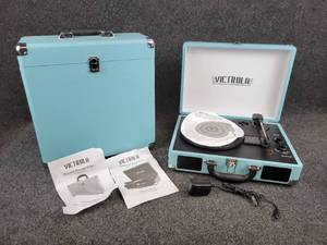 lot 156 image: Victrola Bluetooth Turntable with Matching Record Storage Case - Great Shape