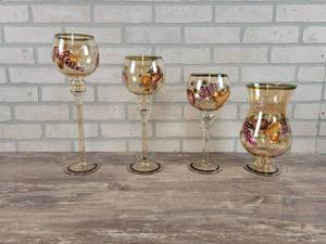 lot 298 image: Vintage Hand Painted Wine Glass Candle Holders - Tallest is Approx. 16 Tall - NO SHIPPING