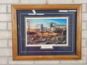 lot 328 image: Fenceline Ringnecks by Jim Hansel - framed Print - Approx. 20.5 x 16.5 - NO SHIPPING