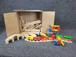 lot 196 image: Lot of Vintage Trains with Wood Tracks