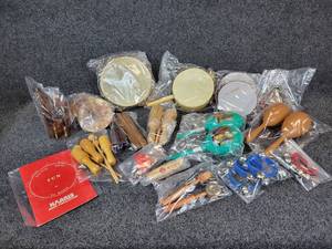lot 344 image: Large Lot of Vintage Childrens Percussive Musical Instruments - Triangles, Maracas, Claves, Cymbals, and More