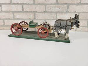 lot 58 image: Folk Art Wood Wagon and Donkeys - Approx. 20 Long