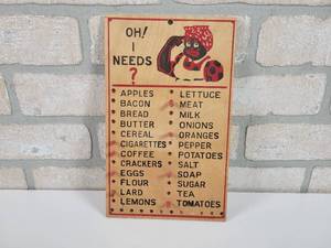 lot 69 image: Vintage Wood Grocery List - Approx. 10 x 6