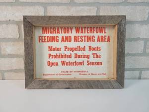 lot 104 image: Minnesota DNR Migratory Waterfowl Posting Sign - Framed - Approx. 15 x 11