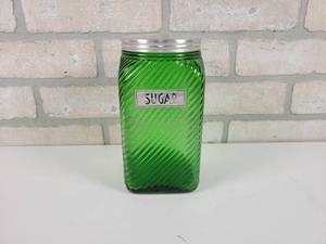 lot 112 image: Vintage Owens-Illinois Forrest Green Sugar Canister - Approx. 7 x 3.5 x 3.5