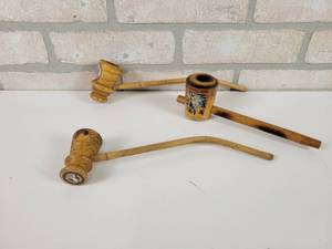 lot 114 image: (3) Vintage Wood Smoking Pipes