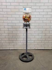 lot 125 image: Vintage Ford Gum & Machine Co. 1 Cent Gumball Machine on Stand w Cast Iron Base - Approx. 41 Tall - NO SHIPPING