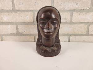 lot 135 image: African Woman Bust Sculpture w Unidentified Artist Mark - Approx. 8 Tall