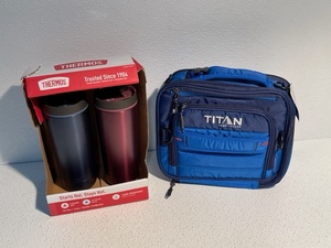 lot 11 image: New Thermos Tumblers and Titan Expandable Lunch Box