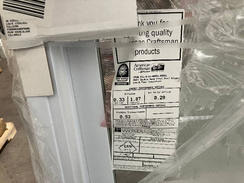lot 10 image: LOT of 4. 30 58 in. x 52 34 in. 70 Pro Series Low-E Argon Glass Double Hung White Vinyl Replacement Window, Screen Incl