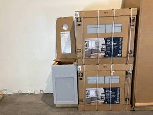 lot 6 image: Lot Of 9 Grey Kitchen Cabinets.