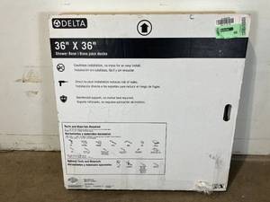 lot 39 image: Delta Classic 500 36 in. L x 36 in. W Alcove Shower Pan Base with Center Drain in High Gloss White