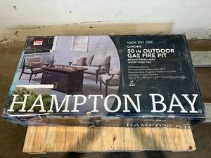 lot 43 image: Hampton Bay Corden 25 in. x 25 in. Rectangle Wicker Gas Fire Pit