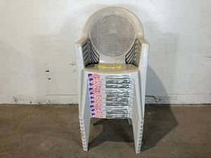 lot 69 image: LOT OF 10. Madras High Back Resin Patio Club Chair