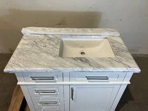 lot 96 image: Home Decorators Collection Sonoma 36 in. W x 22 in. D x 34.50 in. H Bath Vanity in Off White with Carrara Marble Top