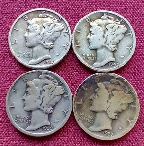 lot 33 image: (4) Mercury Dimes