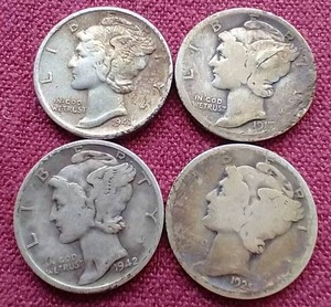 lot 91 image: (4) Mercury Dimes