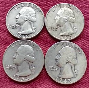 lot 102 image: (4) 90% Silver Washington Quarters
