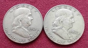 lot 108 image: (2) Franklin Half Dollars