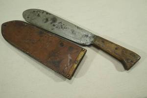 lot 62 image: WWII US Marine Corps Bolo Knife Machete with Leather Sheath