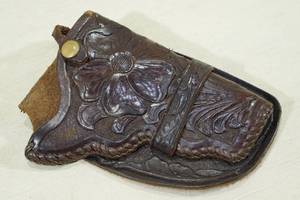 lot 69 image: Vintage FJL Carved Dark Brown Leather Handgun Holster