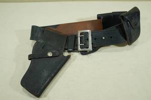 lot 76 image: Black Leather Duty Belt with Holster and Ammo Pouches