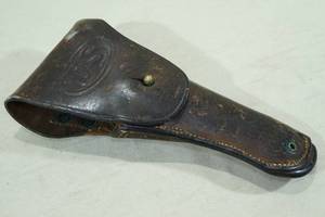 lot 81 image: Dark Brown Leather Handgun Holster with Flap - Marked US