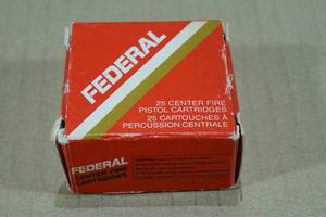 lot 125 image: 25 Federal .25 Auto (6.35mm) 50 Gr MC Ammo