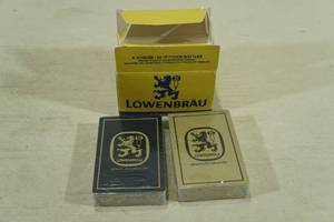 lot 122 image: Vintage Lowenbrau Playing Cards in Mini Beer Case