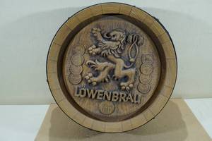 lot 142 image: Vintage Lowenbrau Beer Barrel Sign