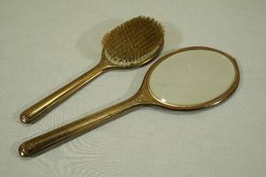 lot 206 image: Vintage Brush and Hand Mirror - Gold Tone