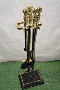 lot 228 image: Fireplace Tool Set - Gold Tone Accents