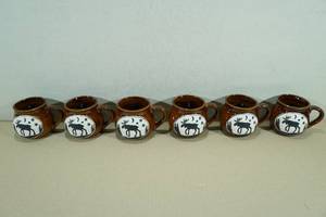 lot 237 image: 6 Cape Shore Handcrafted Bean Pot Stoneware 16oz Mugs - Moose