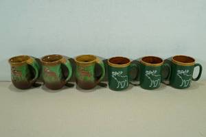 lot 238 image: 3 Cape Shore Green Etched Moose with 3 Hand Warmer Mugs