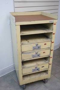 lot 127 image: metal cabinet on roller wheels