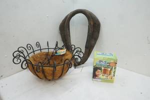 lot 151 image: horse collar, hanging plant basket, birdhouse