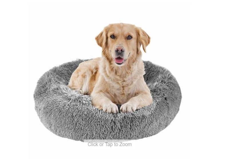 lot 578 image: NEW Canine Creations Arlee Calming Vegan Fur Memory Foam Donut Style Pet Bed 29 - Gray
