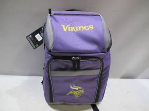 lot 437 image: NEW Rawlings Official NFL Soft-Sided Backpack Cooler, 32-Can Capacity - Minnesota Vikings