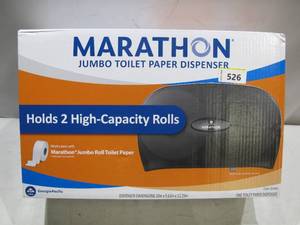 lot 526 image: NEW Marathon 6404017 Jumbo (2 Roll Capacity) Toilet Paper Dispenser Color Smoke NEW