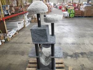 lot 545 image: Catry Babylon Cat Tree - A Dynamic Complex Cat Tower with Cat Hammock, Scratching Post, and Playful Toys Grey - Damaged