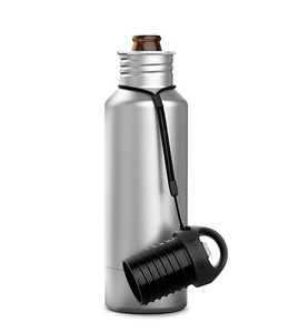 lot 626 image: NEW Bottlekeeper 12 oz Standard Beer Bottle Holder with Cap - Stainless Steel