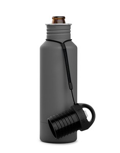 lot 628 image: NEW Bottlekeeper 12 oz Standard Beer Bottle Holder with Cap - Charcoal