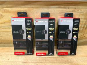 MONSTER Lot of 3- 6ft High Speed 4K HDR HDMI Cables with Built-in Red Led Light, Gaming, Video, and Computer