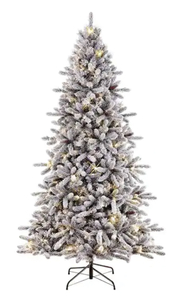 PULEO INTERNATIONAL 6.5 ft. Pre-lit Flocked Bennington Fir Artificial Christmas Tree with 350 UL-Listed Lights